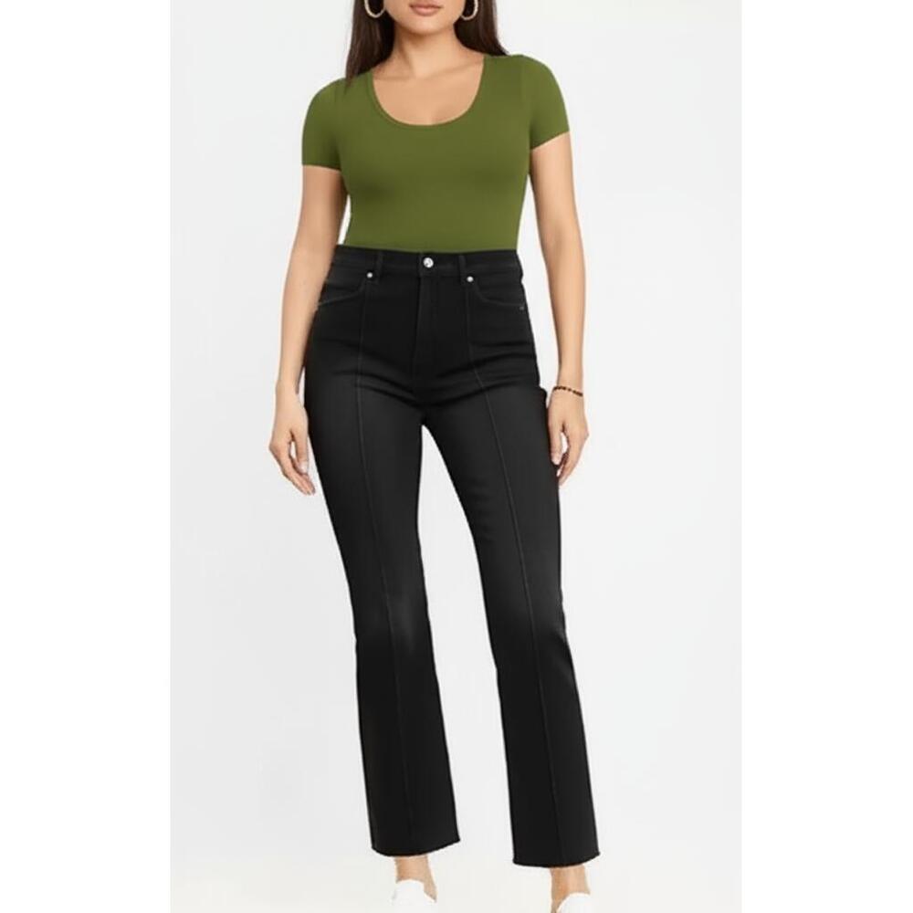 LOFT Kick Crop‎ Jeans Womens 0 Washed Black High Rise Pintucked Flare Modern